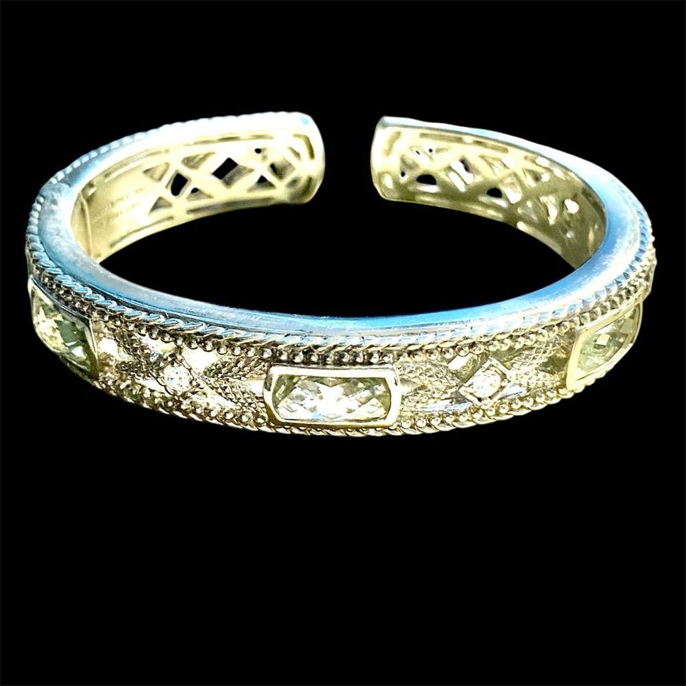 Judith Ripka Silver Cuff Bracelet with three square stones